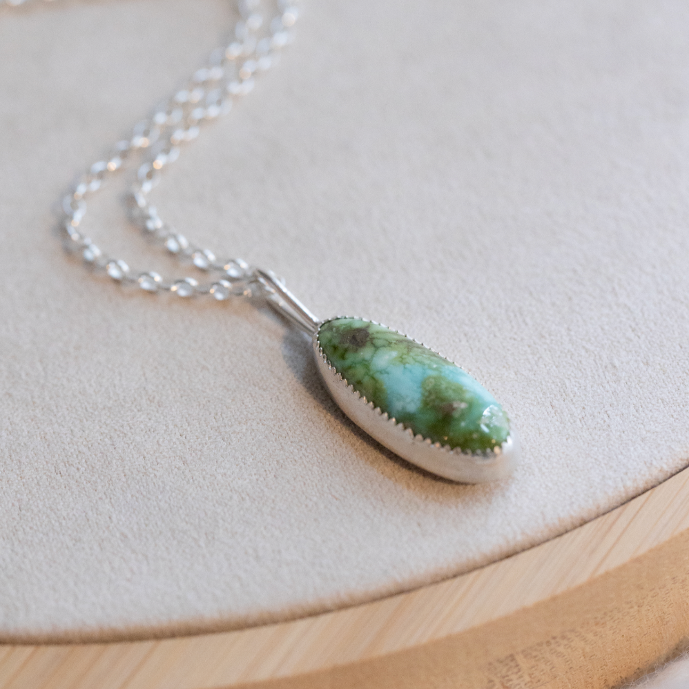 Long Turquoise Necklace with Mushroom